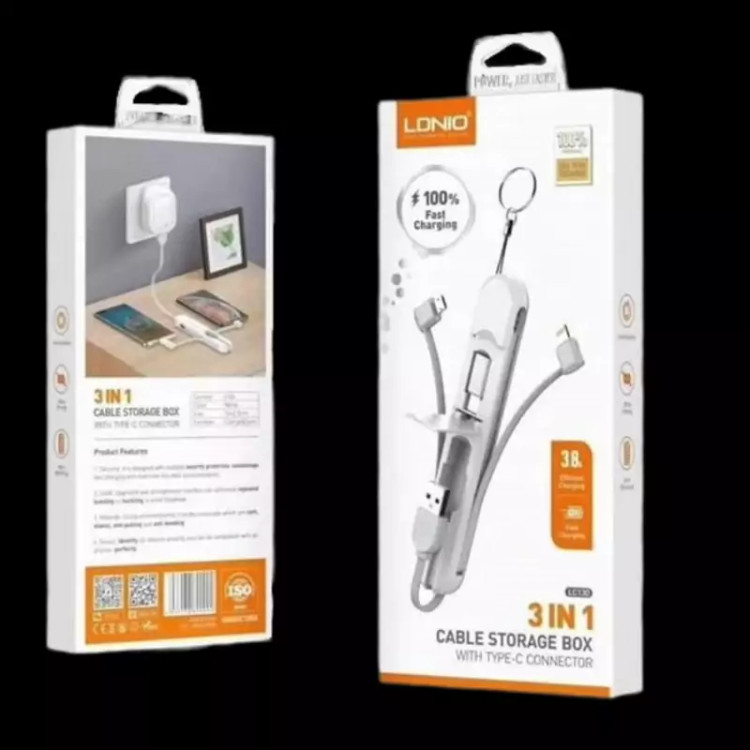 کابل 3کاره LDNIO فوق حرفه ای اورجینال3.8آمپری پکدار