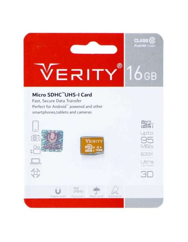 کارت حافظه micro SDHC وریتی مدل high speed کلاس 10 استاندارد UHS-IU1 سرعت 95MBps ظرفیت 16 گیگابایت به همراه آداپتور SD