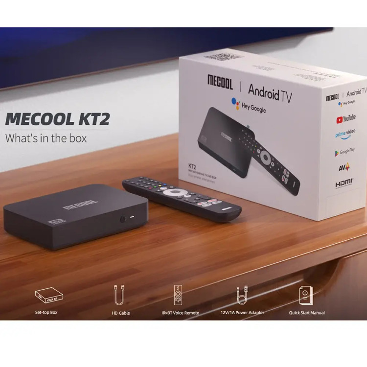 اندروید تی وی باکس هیبریدی MECOOL KT2 با گیرنده دیجیتال داخلی T2