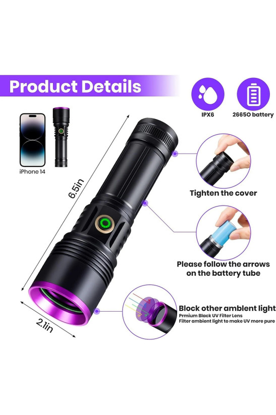 چراغ قوه UV مدل 20 وات LED شارژی بار آمازون پر قدرت