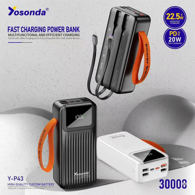 پاوربانک 30000 میلی آمپر یوسوندا مدل Yosonda Y-P43 بدنه مقاوم